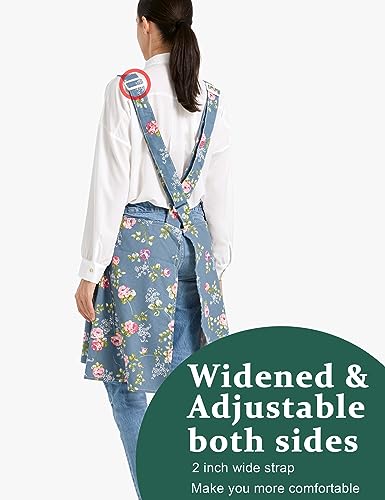 Adjustable Cross Back Apron with Pockets - Cotton Linen Kitchen Apron