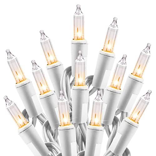 Clear Christmas Lights 100 Count Incandescent Mini String Lights, White Wire