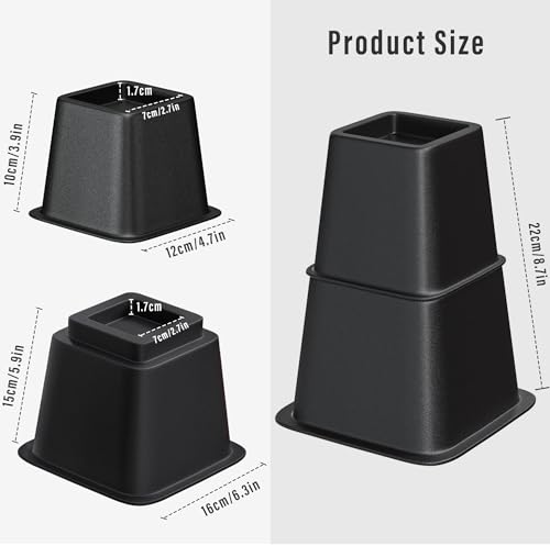 Adjustable Heavy Duty Bed Risers - Set of 4, 3, 5, 8 Inch Height