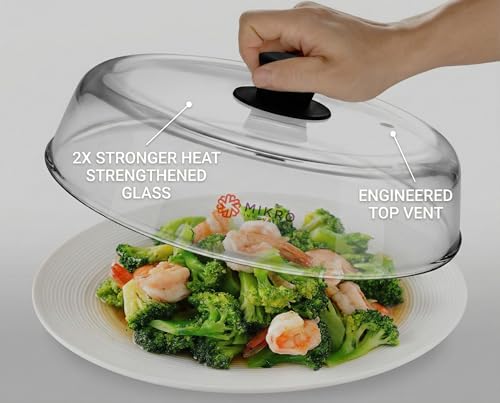 10.5-Inch Borosilicate Glass Microwave Splatter Cover with Silicone Handle