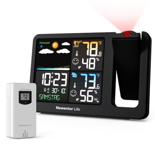 Projection Alarm Clock with Indoor Outdoor Weather Station and Humidity Monitor