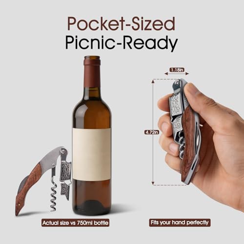 GOBETTER Classic Rosewood Waiter's Corkscrew Wine Opener with Serrated Knife
