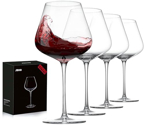Set of 4 Hand-Blown 21 oz Crystal Burgundy Wine Glasses - Lead-Free