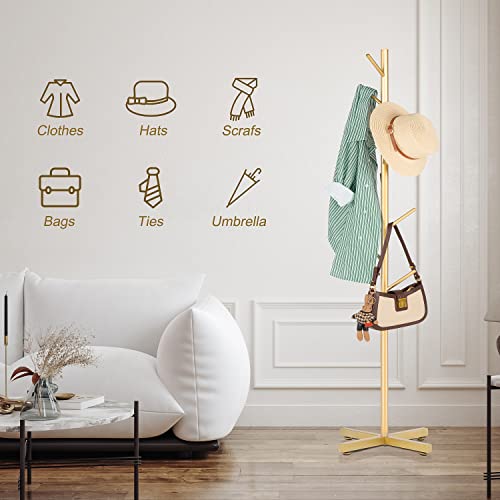 Modern Metal Coat Rack Stand with 8 Hooks - Adjustable Freestanding Hall Tree