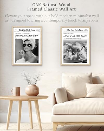 Audrey Hepburn Framed Canvas Wall Art 12x16 Inch Oak Wood