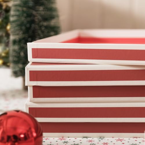 Soul & Lane Festive Red Gift Boxes with Lids (Set of 3) – 13.2 x 9.8 x 1.8 in, Holiday Clothing Boxes