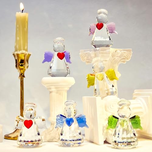 6-Pack Handcrafted Crystal Glass Angel Figurines - Tabletop Decor Set