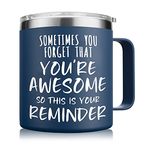 NOWWISH Navy Blue 14oz Vacuum Insulated Stainless Steel Coffee Mug - Inspirational Gift for Men, Husband, Dad, Boyfriend