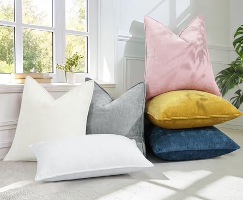 decorUhome Chenille Throw Pillow Covers 18x18, Set of 2 - Blush Pink