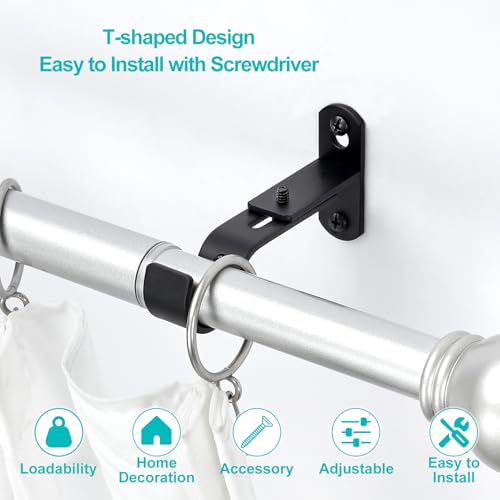 Adjustable Metal Curtain Rod Brackets for 1 Inch Rods - Black, Set of 3