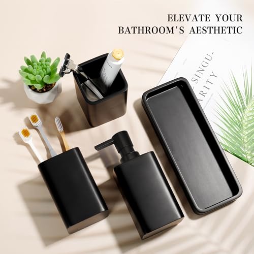 4-Piece Matte Black Bathroom Accessory Set - Resin Soap Dispenser & Holder