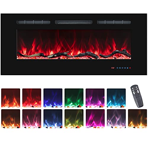 48-Inch Electric Fireplace Insert, Recessed & Wall-Mounted Heater
