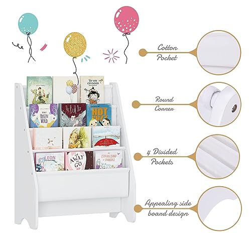 4-Tier Kids Bookshelf with Cotton Slings - Front-Facing Toddler Book Rack