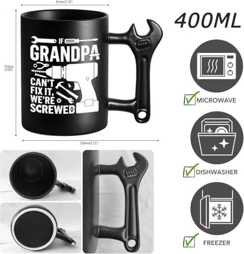 Black Grandpa Wrench Handle Coffee Mug - Funny Fathers Day Gift, Novelty Mechanic Tea Cup