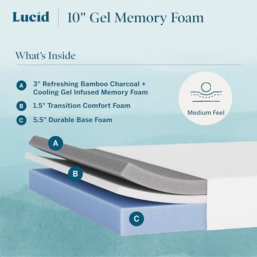10-Inch Gel Memory Foam Mattress, Queen Size - Cooling & Medium Firm Feel