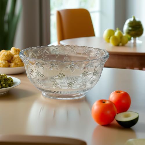 8 Quart Clear Plastic Punch Bowl - Embossed Serving Bowl for Parties