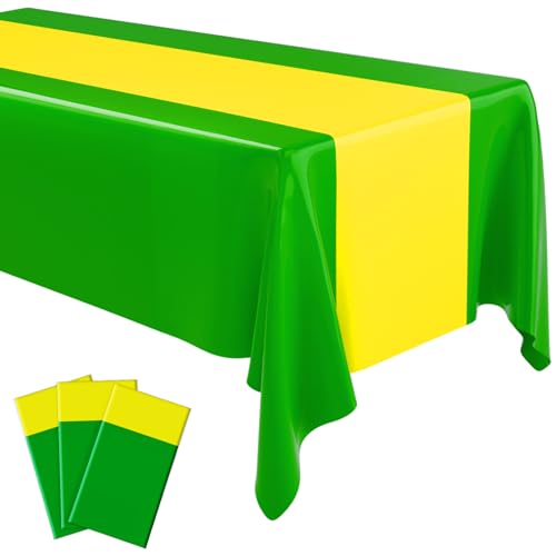 Disposable Plastic Tablecloth 54x108 Inches, Green & Yellow Pack of 3
