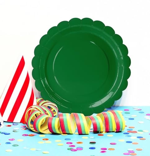 HEIPINIUYE 25 Pack Green Paper Plates 7 Inch Scalloped Disposable Dinnerware for Parties