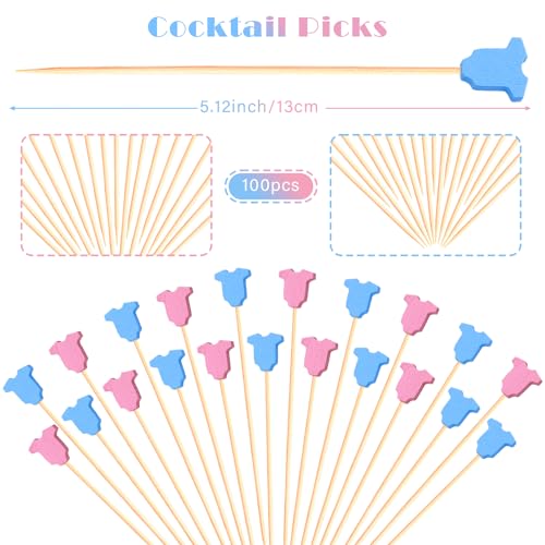 Crafterlife 100Pcs Baby Gender Reveal Cocktail Picks - Boy or Girl Theme Decor for Parties