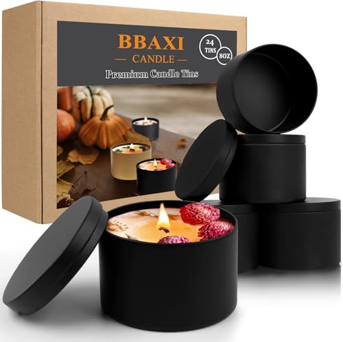24 Pcs 8oz Black Metal Candle Tins with Lids for DIY Candle Making