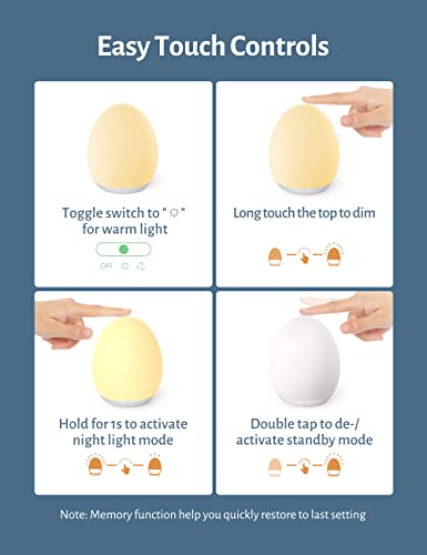 Rechargeable Egg Baby Night Light with Touch Control & 7-Color RGB