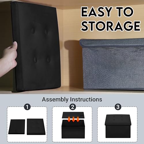 Small Velvet Storage Ottoman with Side Pocket, Foldable Footrest 16x12x12