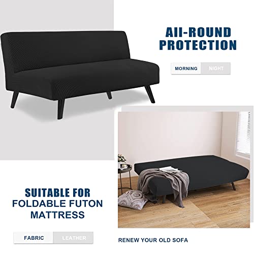 Water Repellent Armless Futon Cover for Full Size Sofas - Black