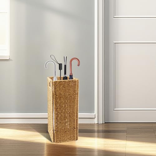 Handwoven Faux Rattan Umbrella Stand for Entryway and Mudroom