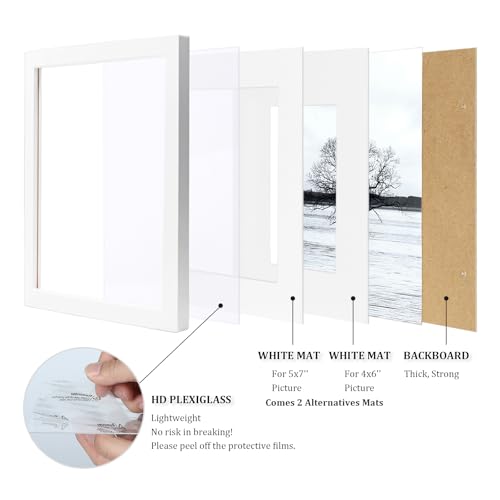 8x10 Solid Wood Picture Frames Set of 4 - White Photo Frame with Mats