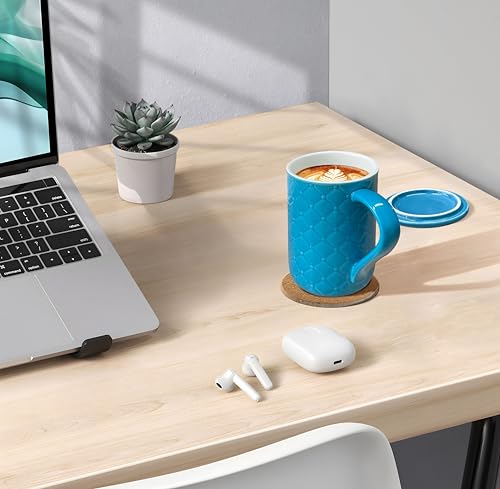 Yachi Blue 19oz Ceramic Coffee Mug with Infuser & Lid – Microwave & Dishwasher Safe Tea Cup