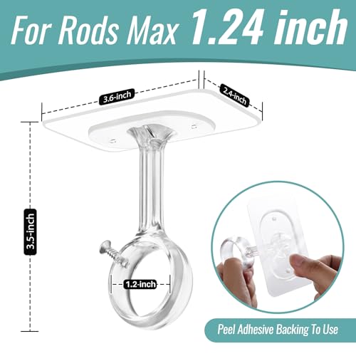 6-Pack Self-Adhesive Ceiling Curtain Rod Brackets, Heavy Duty No-Drill Hooks