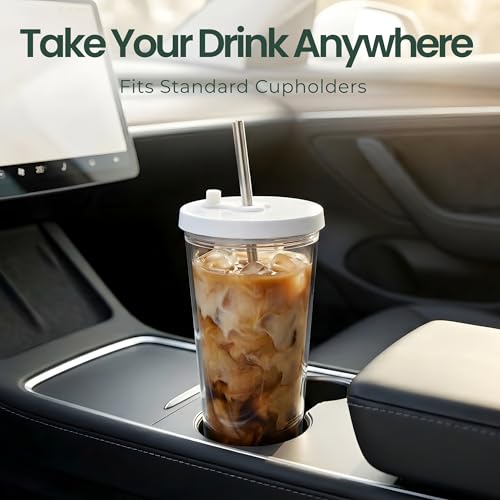 24 oz Reusable Insulated Iced Coffee Tumbler with Lid, Straws, and Brush