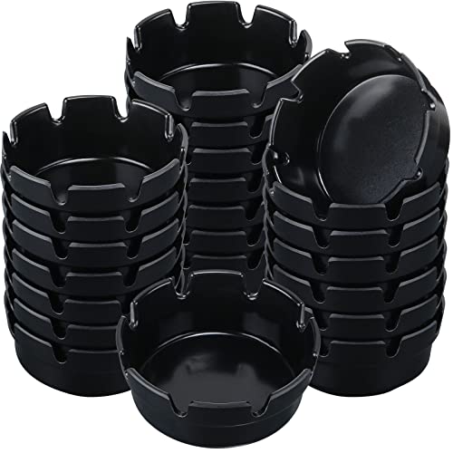 24 Pcs 4-Inch Round Black Ashtrays, Stackable Windproof Table Ashtray