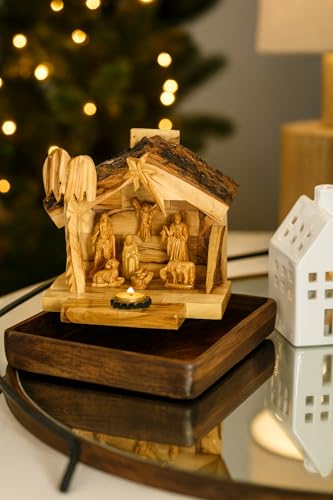 Hand-Carved Olive Wood Nativity Set – 4.7" Bethlehem Manger Scene