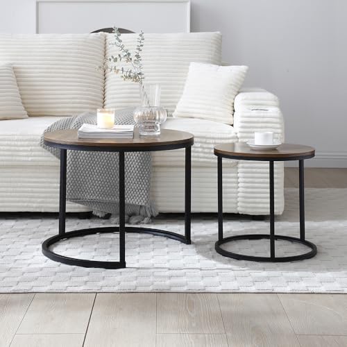 2-Piece Nesting Coffee Table Set with Faux Marble Top and Metal Frame
