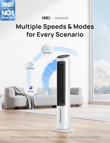 Evaporative Swamp Cooler and Tower Fan with 4 Speeds and Remote Control