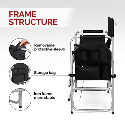 Folding Director's Chair with Side Table and Footrest, 300 lbs Capacity