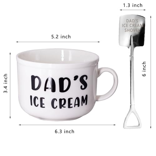 Dad Ice Cream Bowl Set with Engraved Spoon – Ceramic Bowl & Stainless Steel Ice Cream Shovel Gift