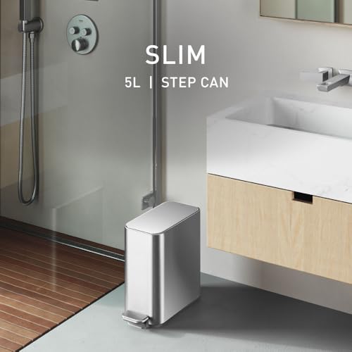 Slim Step Trash Can 5L Brushed Stainless Steel Bathroom Wastebasket