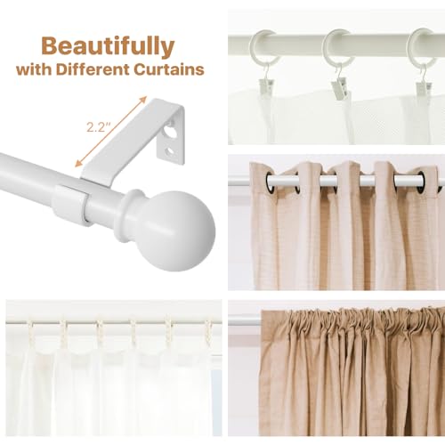 Adjustable White Curtain Rod 28 to 48 Inch - Heavy Duty 5/8" Drapery Rod
