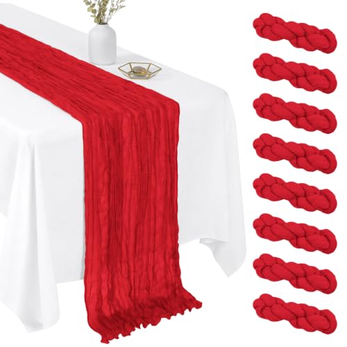 Red Cheesecloth Table Runner 17x108 Inches - Boho Sheer Fabric Set of 8