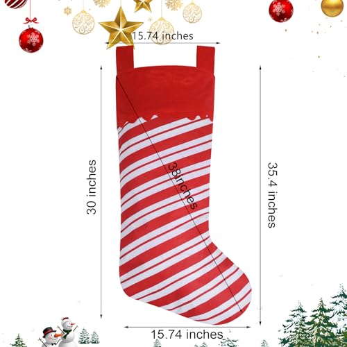 38-Inch Jumbo Candy Cane Christmas Stockings - 2 Pack Red & White Felt