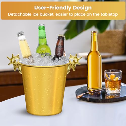 Gold 5L Ice Bucket with Stand and Deer Head Handles for Champagne & Wine