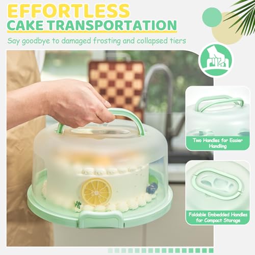 Cake Carrier with Lid and Handle, Ohuhu BPA-Free Cake Containers Cake Holder for 10 inch Cake with 2 Handles Cupcake Carrier - Plastic Cover Two Sided Base for Transport Pie Nuts Fruit Christmas Gifts
