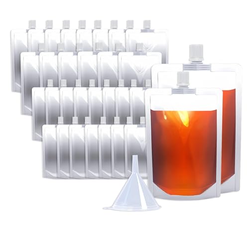 30PCS Reusable Plastic Flasks with Funnel, 8 & 16oz Leak-Proof Drink Pouches for Travel & Outdoor Activities