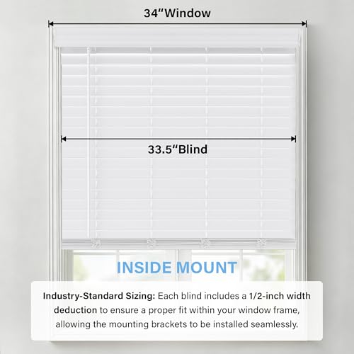 Cordless Faux Wood Blinds - 34" W x 60" H - Indoor Window Shades