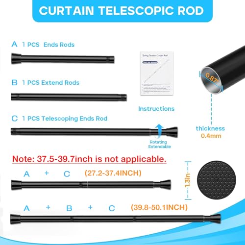 Adjustable Tension Curtain Rod, 28 to 50 Inch No-Drill Shower Rod