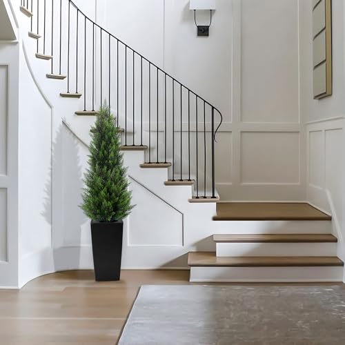 5FT Artificial Cedar Topiary Trees - 2 Pack UV-Resistant Faux Cypress Plants