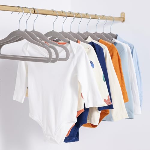 Amazon Basics Kids Velvet Non-Slip Clothes Hangers, Gray, 30-Pack
