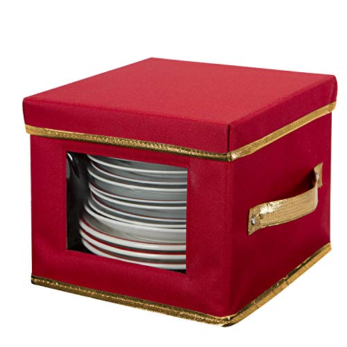 Simplify Holiday Salad Plate Storage Box with Felt Dividers | 9.45 Inch Christmas China Organizer